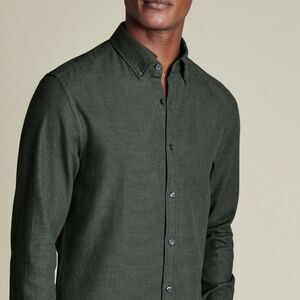 Charles Tyrwhitt Dobby Flannel‎ Shirt Charcoal Grey Classic Fit Shirt Large Nwt